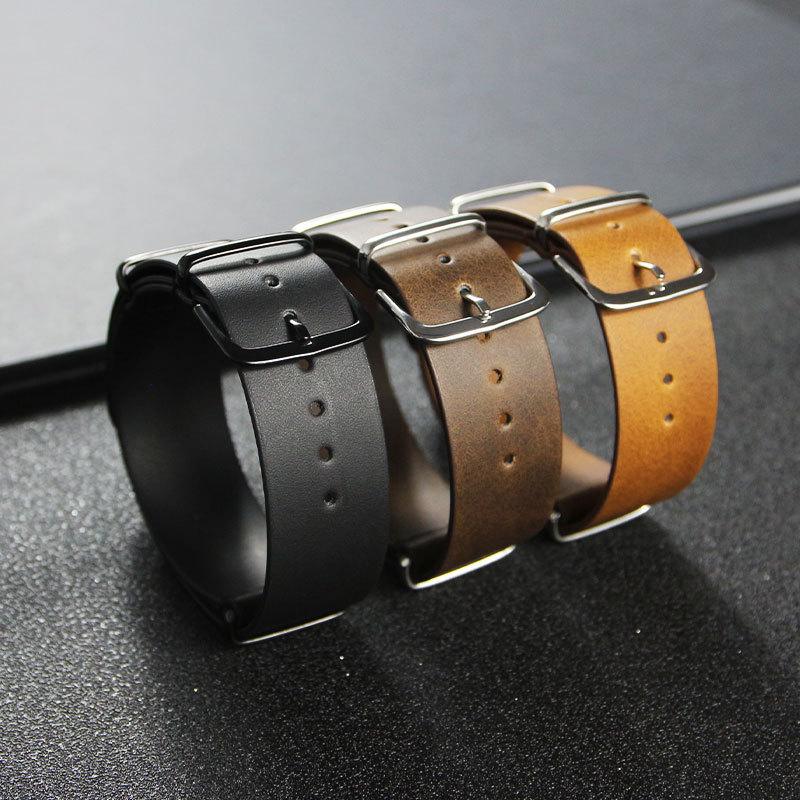Dây đeo đồng hồ bằng da NATO cổ điển siêu mỏng 18 / 20 / 22mm – Dây đeo đồng hồ đeo tay đơn da bò sọc cao cấp Vòng đeo tay cổ điển màu nâu dành cho nam nữ