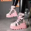 Demonia 9.5cm Giày bốt xe máy đế dày y Gothic Hồng Hot Girl Giày bốt ngắn nữ Matte Black Martin Boots