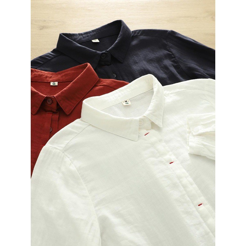 [Sẵn sàng] Áo sơ mi nữ 100% cotton chất lượng cao Áo sơ mi thêu nghệ thuật đơn giản Nút thắt dáng rộng cho bé Áo sơ mi đáy cotton