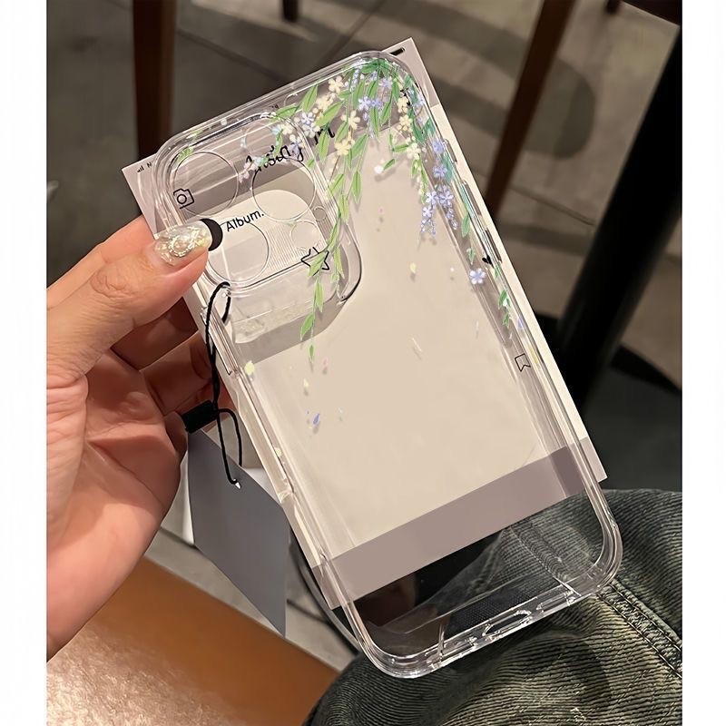 Thân cây màu lục bảo phù hợp với vỏ điện thoại 16promax iPhone15 hoạt hình 13 trong suốt 12 vỏ mềm 11/xr/xsmax