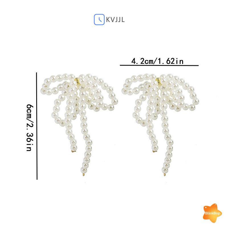 [KvJJL-t] Bông tai ngọc trai nơ sang trọng nhẹ mới Bông tai ngọc trai dài nơ thả lủng lẳng cho nữ Thời trang thanh lịch Quà tặng trang sức đám cưới mới