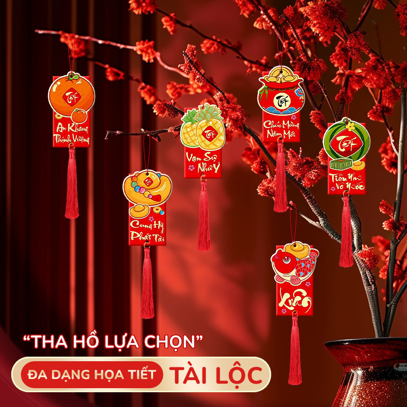 Bao lì xì treo cây phụ kiện trang trí tết - Bộ 24 cái mini chất lượng cao, màu sắc tươi sáng, thích hợp treo cây mai đào