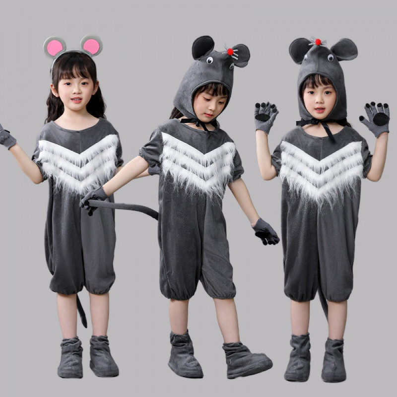 💕 HÀNG CÓ SẴN – Đầm Trang Phục Trẻ Em 3‑12 tuổi – Chuột Xám + Hoạt Hình Động Vật, Thích hợp Halloween, Giáng Sinh & Ngày Trẻ Em 🎃🎉