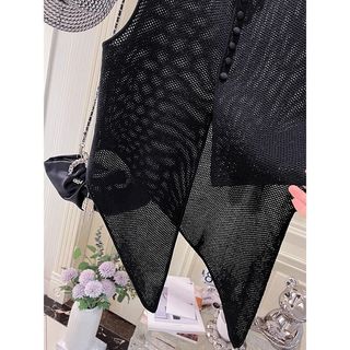 Thời Trang Mùa Hè Mỏng Không Đều Dệt Kim Áo Vest Nữ Thiết Kế Pháp Rỗng Rời Ngoài Top B