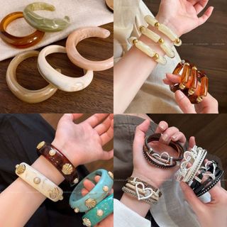 Vòng tay acrylic sóng không đều phong cách retro, phù hợp sử dụng hàng ngày