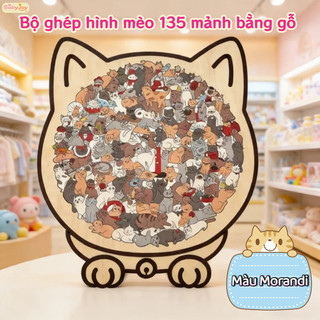 【BabyJoy】Bộ ghép hình mèo 135 mảnh bằng gỗ,Trang trí nhà cửa,Đồ trang trí hình mèo,Quà sinh nhật sáng tạo