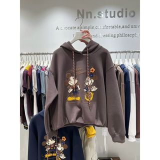 Mickey Minnie áo sơ mi thêu công nghiệp, tay dài mỏng, phù hợp đội mũ và thời trang hoạt hình