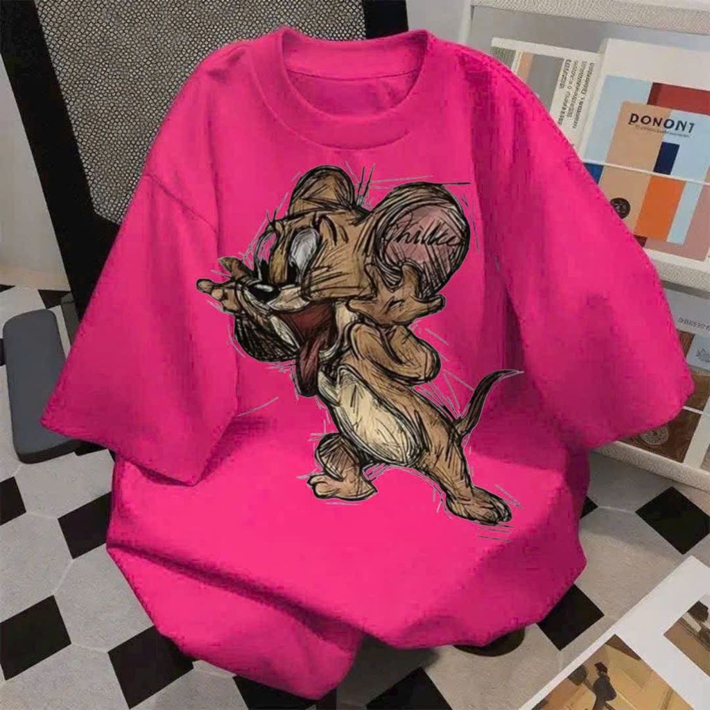 Áo phông su rộng tay lỡ cotton unisex cực chất - Mèo Tôm & Jelly siêu hot!