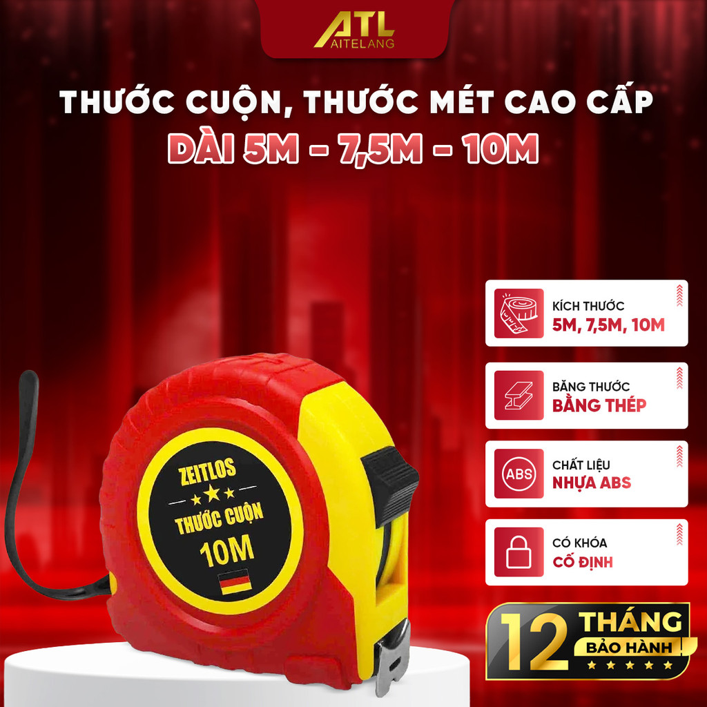 Thước cuộn, thước mét 5M-7.5M-10M Mỹ Linh loại một mặt có khóa, vỏ nhựa ABS chắc chắn, tiện lợi