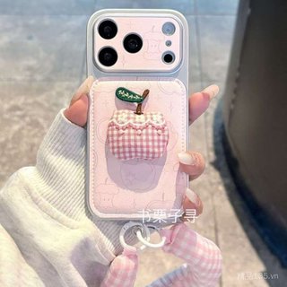 Dây đeo cổ tay ba chiều màu hồng Thích hợp cho iPhone17PROMAX Vỏ điện thoại 16pro / 15 / 14 / 13 / 12