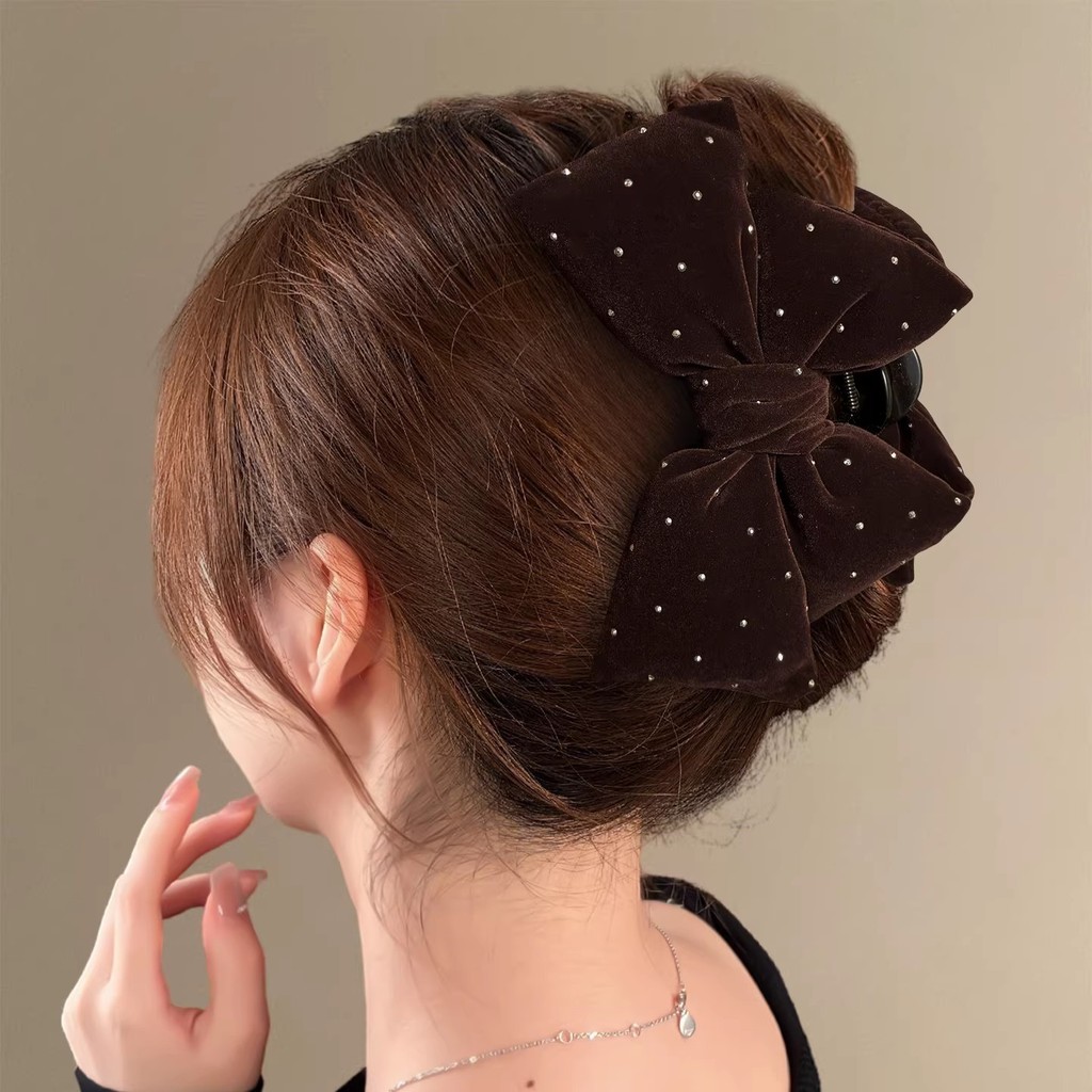Retro Nhung Nơ Kẹp Tóc Nữ Cá Mập Kẹp