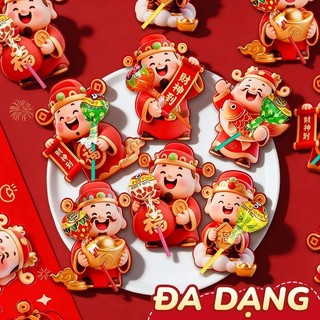 Thẻ gắn kẹo năm mới 2026 hoạt hình - Bộ 60 thẻ thần tài trang trí tết, ý tưởng hoàn hảo cho quà tặng và tiệc sinh nhật