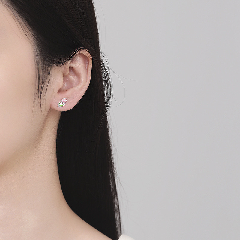 Bông tai ren hoa tulip bạc s925