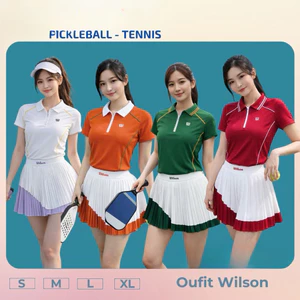 Bộ thể thao nữ cổ khoá, bộ Wilson váy phối màu tập pickleball, cầu lông, tennis,...