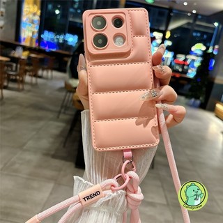 Áo khoác xuống có dây buộc Vỏ đeo chéo cho iPhone 17 Pro Max Air 16E 16 15 Pro Max Plus 17ProMax 16ProMax 15ProMax Vỏ sang trọng Vỏ điện thoại mềm màu kẹo đơn giản dễ thương
