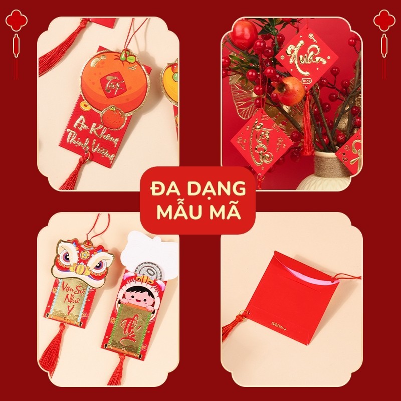 Bao lì xì treo cây Tết 2026 bộ 24 – Phụ kiện trang trí mini chất lượng, họa tiết đa dạng, mang không khí xuân ngập tràn