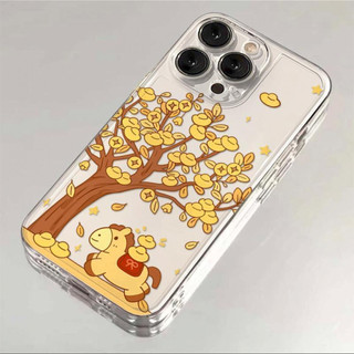 Ốp điện thoại Gold Ingot Pony Tree cho iPhone 17Air / 16 / 15PLUS / 14 / 13pro Max / 12 / 11 / X / XS / 7 / 8, cá tính sáng tạo. Vỏ trong suốt, chống thấm nước, chống sốc, vỏ bảo vệ