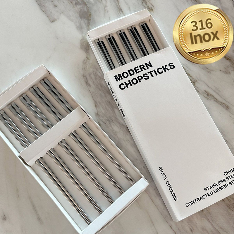 Set 10 Đôi Đũa Inox 316 Cao Cấp - Thiết Kế Vân Khắc Sang Trọng, Cán Chống Trượt An Toàn, Đũa Ăn Cơm Bền Bỉ