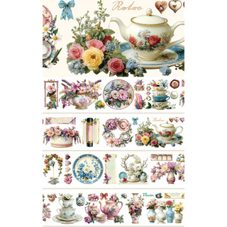 JIANWU 60mm * 200cm Vintage Hoa Sứ Trà Ấm Siêu Tốc Vật Liệu Phong Cảnh Cắt Kéo Sổ Lưu Niệm PET Băng Tạp Chí Sáng Tạo Văn Phòng Phẩm