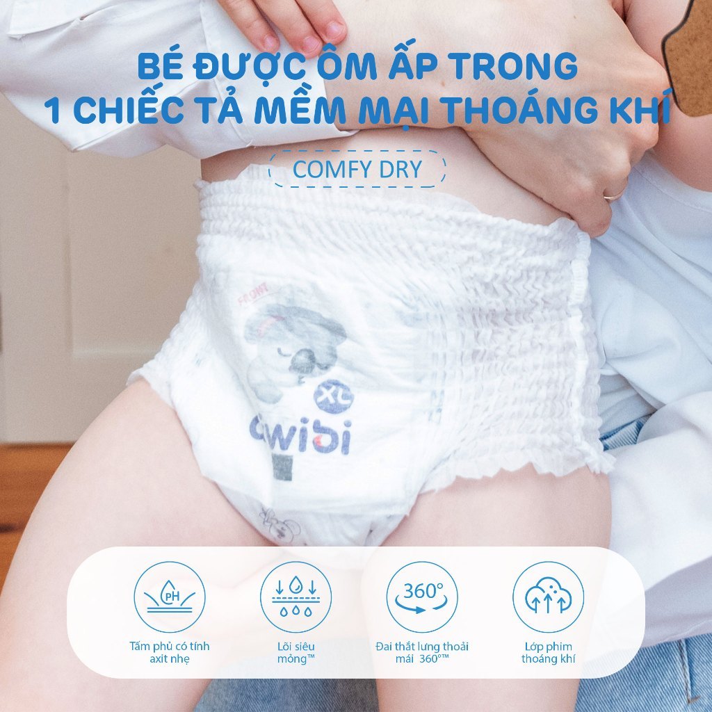 [Combo 3] Tã/Bỉm Quần Aiwibi Tiêu Chuẩn Cho Bé Thoáng Khí, Thấm Hút Nhanh - Gói Lớn M/L/XL/XXL