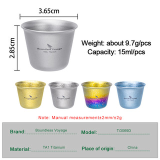 Boundless Voyage Titan Mini Wine Teacups Bộ 3 món Cốc uống nước di động Whisky Cup Cắm trại ngoài trời Drinkware Ti30309D