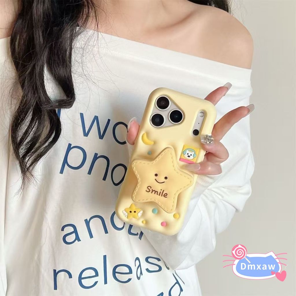 Ốp Điện Thoại Đứng Ngôi Sao Vàng Dễ Thương Cho Xiaomi 17 Pro Max 16 15 14 13 Poco F8 F7 F6 Pro Ultra Redmi K90 K80 K70 Pro Max Vỏ Hoạt Hình Mặt Trăng 3D Vỏ Silicon Mềm Chống Sốc