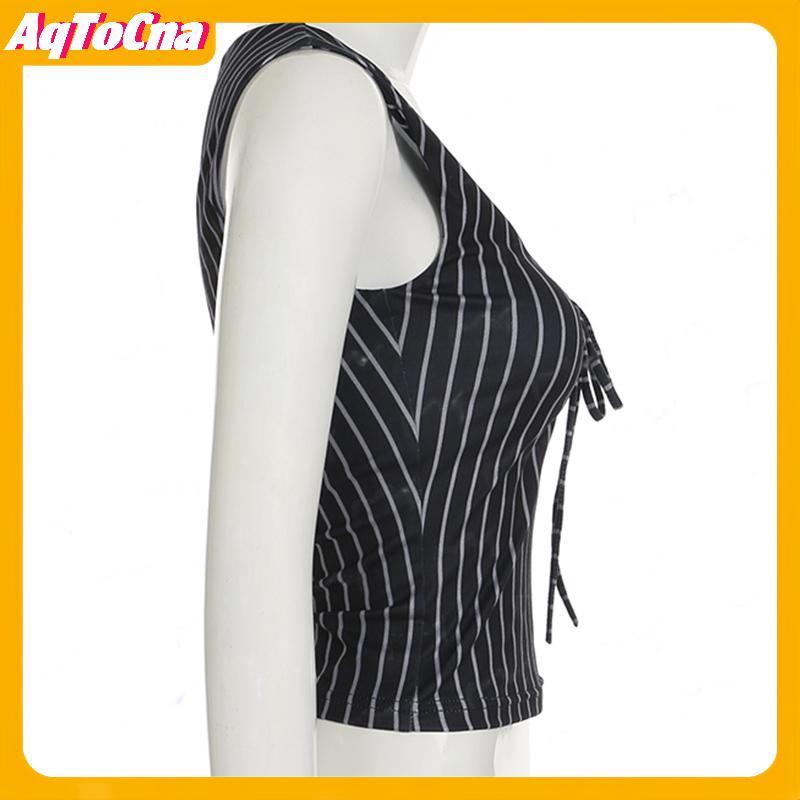 Vest nữ retro chấm bi ngắn, thiết kế dây đeo và cổ V thấp gợi cảm