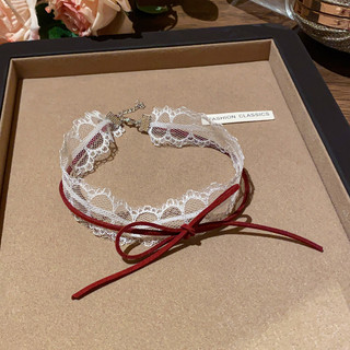 Nơ đỏ choker vòng cổ vintage thanh lịch, đa năng với dây xích sang trọng dành cho nữ