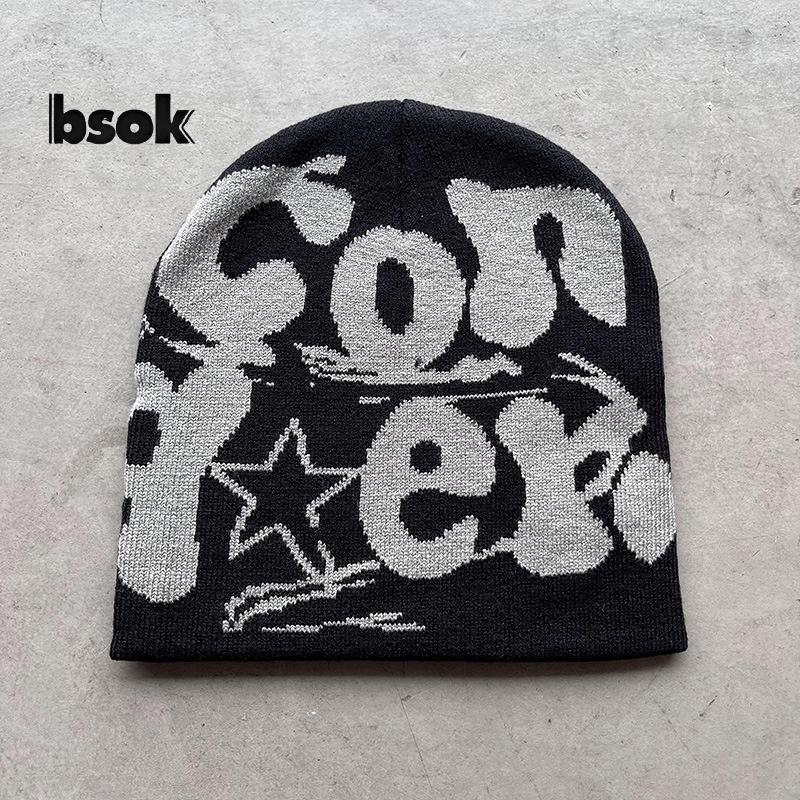 Beanie len acrylic dệt kim vintage Y2K màu bò, giữ ấm tốt cho mùa đông, phù hợp thời trang hàng ngày