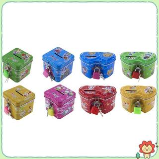Hoạt Hình Dễ Thương Vuông Thiếc Kim Loại Heo Đất Tiết Kiệm Tiền Đồng Xu Hộp Tiền Đồ Chơi Trẻ Em Trẻ Em Quà Tặng Sinh Nhật 4 Màu Có Lo / Chìa Khóa Không