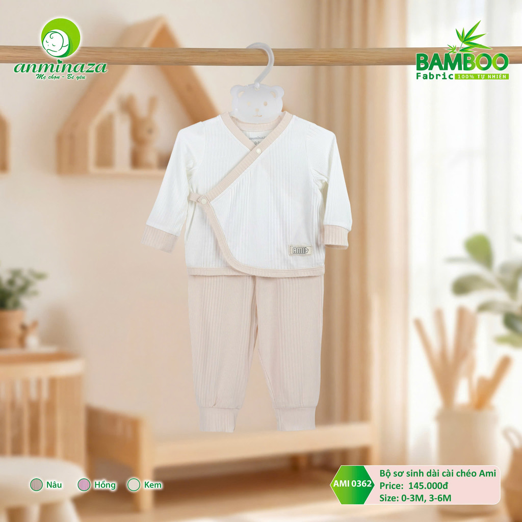 Bộ Sơ Sinh Cài Chéo Anminaza Vải Tăm Tre An Toàn Thấm Hút - Hàng Chính Hãng AMI0362