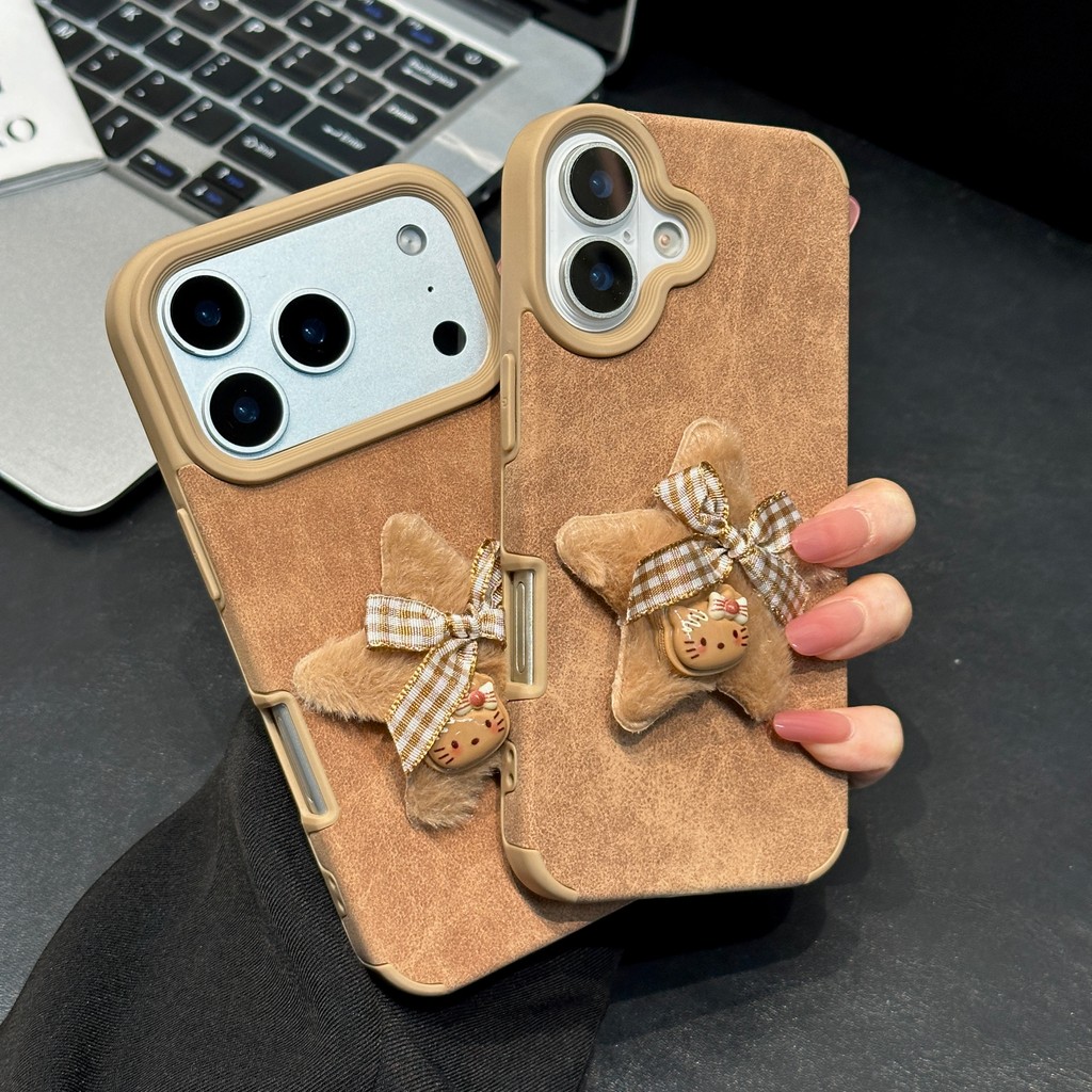 Những ngôi sao 3D trên vải bông màu nâu phù hợp để  iPhone 17 Pro Max  iPhone 17 16 15 14 13 12 11