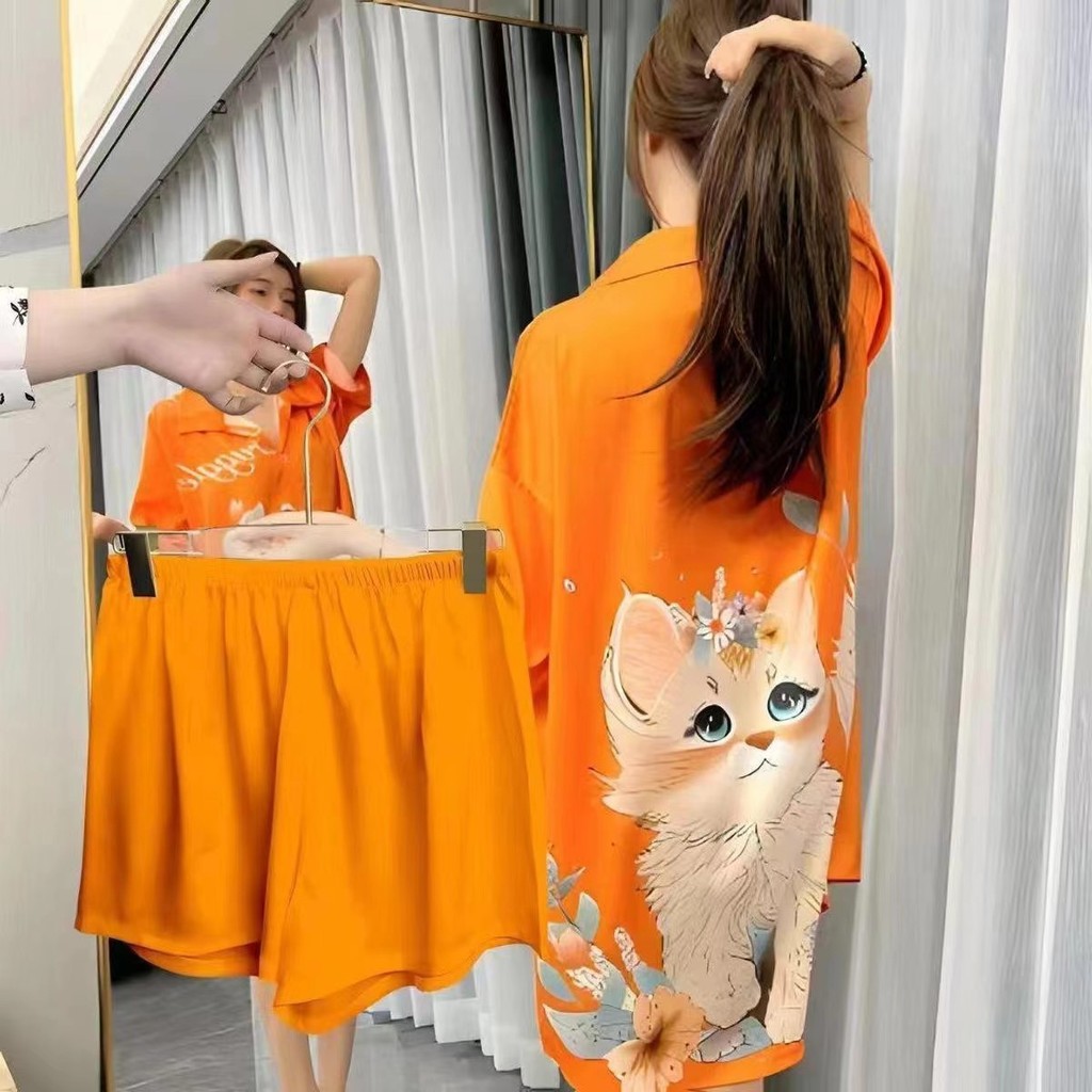 Bộ Đồ Ngủ Bé Gái Nhẹ Nhàng Sang Trọng Thoáng Mát Tay Ngắn Váy Ngủ Cổ Chữ V Phong Cách Mỏng Có Thể Mặc Bên Ngoài Băng Lụa Mát
