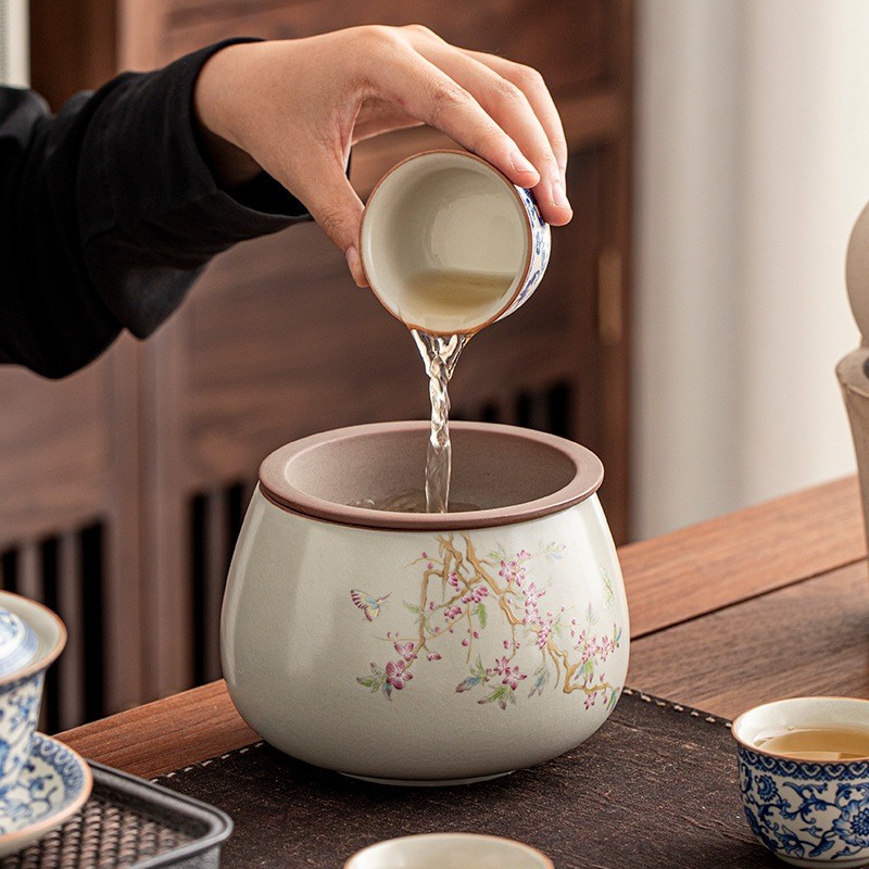 Ang Sứ, Chậu Đựng Bã Trà Bằng Sứ Men Tro