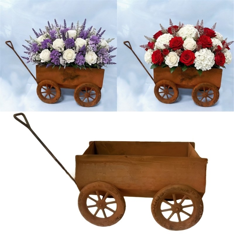 Bapara Rusty Xe Đẩy Rèn Xe Retros Hoa Cũ Ngoài Trời Sân Vườn Hoa Đứng Sáng Tạo Trang Trí