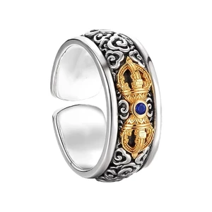Nhẫn đồng mở thời trang với phụ kiện ngón tay khắc chữ Vajra chi tiết