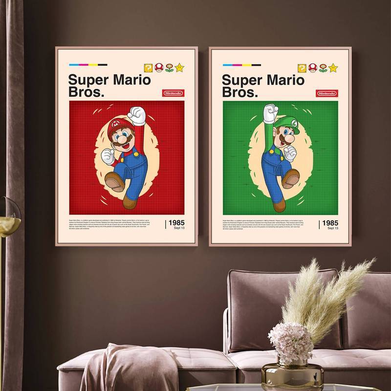 Super Mario Retro Vintage Game Canvas Nghệ Thuật Treo Tường Không Khung Trang Trí Cho Phòng Khách Phòng Ngủ