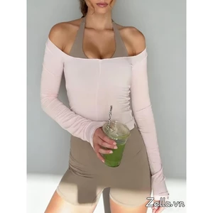 Áo thun nữ dài tay lệch vai chắc chắn Slim Fit Áo Crop top nữ