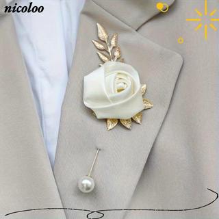 NICOLOO Rose Bud Boutonniere, Giả Ngọc Trai Lụa Chú Chổi Boutonniere, Người Cao Cấp Corsage Chân Cho Tiệc Cưới Trang Trí Dự Tiệc