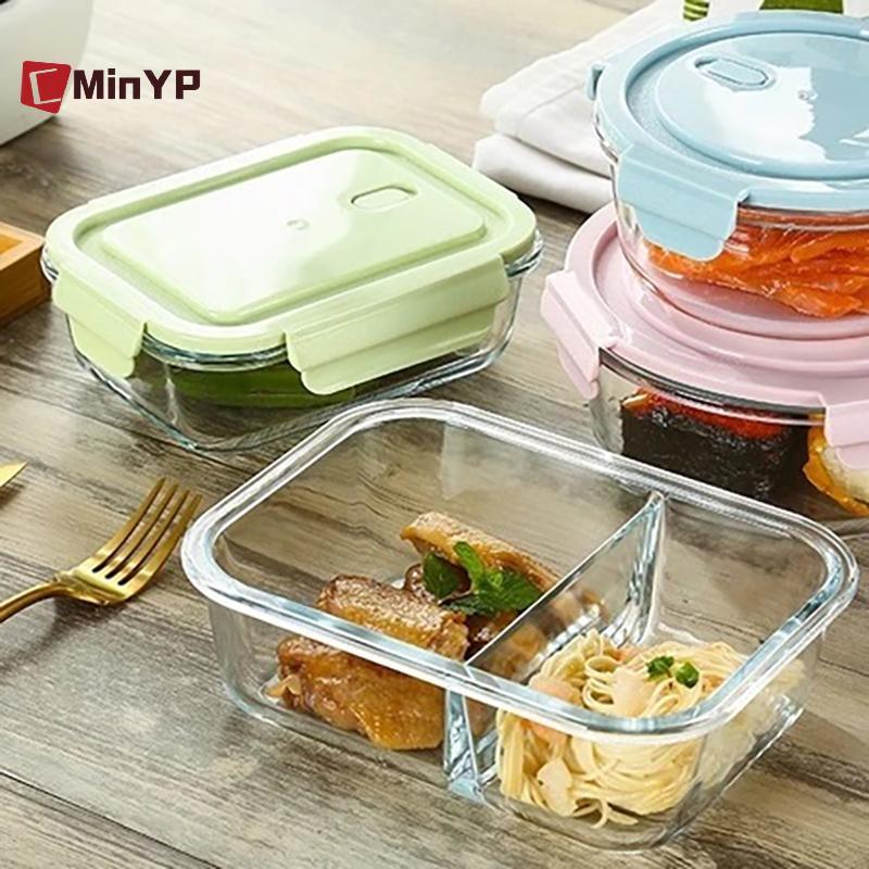 CminoYP 1 / 2 / 3 Lưới Thiên Nhiên Chống Rò Rỉ Lò Vi Sóng An Toàn Thực Phẩm Sắc Nét Cao Borosilicate Thủy Tinh Bento Hộp Có Nắp Hộp Cơm Trưa Kín Hơi Vinh Quang