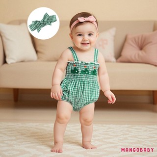 MG-Baby Girl Trang Phục Mùa Hè Bóng Bầu Dục Golf Thêu Kẻ Sọc Áo Liền Quần Không Tay Có Băng Đô Bộ 2 Chiếc