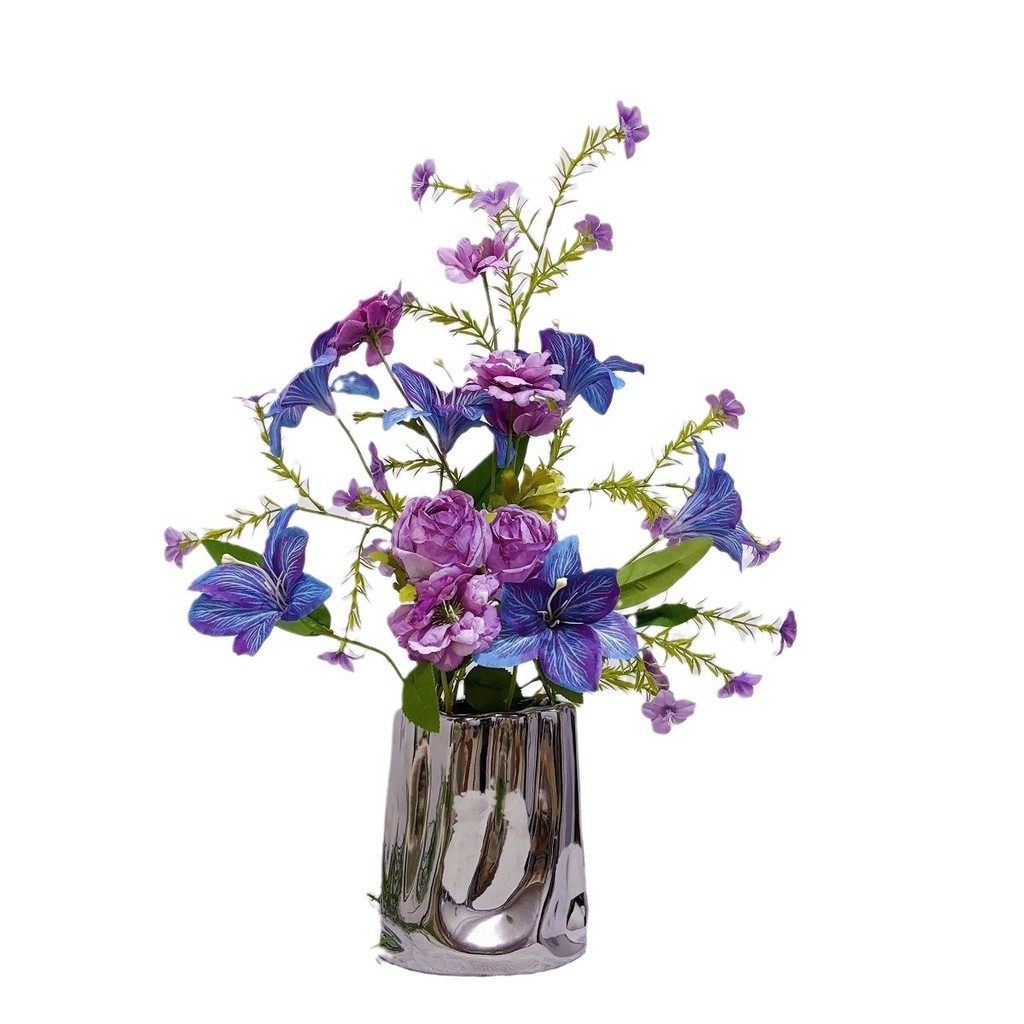 Hoa giả phong cách Khu vườn Monet tím cao cấp - Set hoa lụa decor nghệ thuật, trang trí cửa hàng & Phụ kiện chụp ảnh (Kèm Bình/Ruy băng)