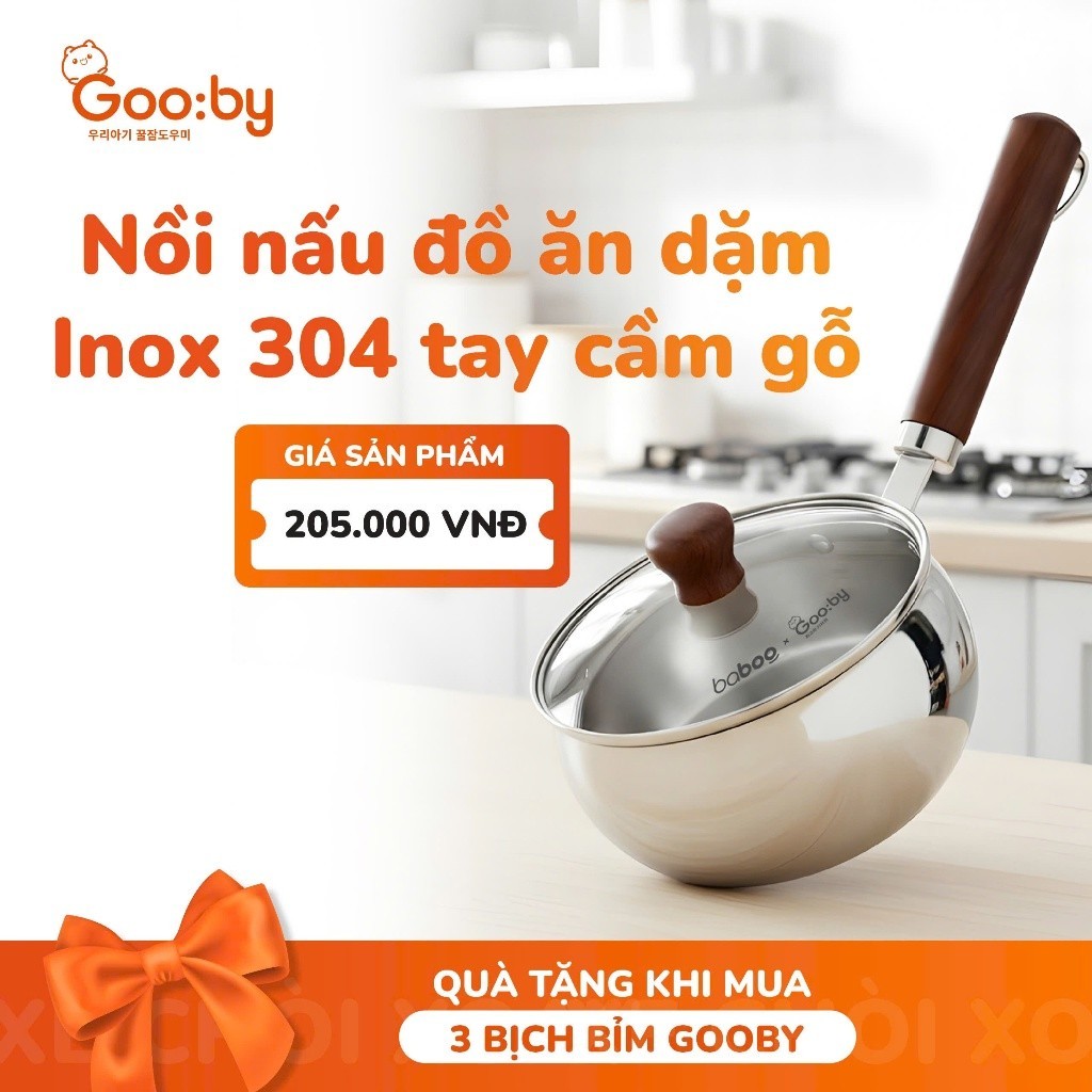 ✅ Nồi Quánh Nấu Bột Cho Bé Gooby Baboo Chính Hãng - Inox 304 Đáy 3 Lớp, Dùng Được Cho Bếp Từ
