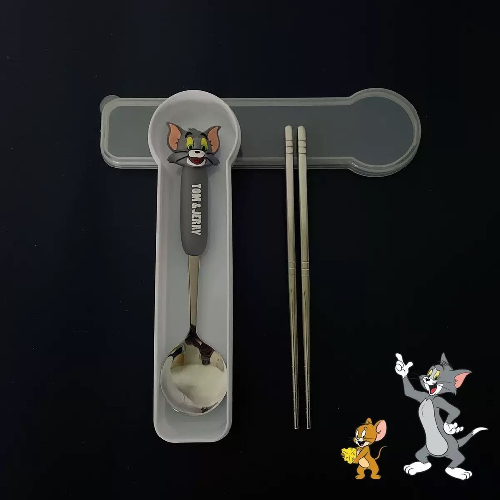 Mèo Và Chuột Chính Hãng Được Ủy Quyền 304 Thìa Inox Đũa Tom Jerry Hoạt Hình Bộ Đồ Ăn Di Động 26.3.4