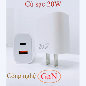 Sạc GaN màu trắng, 20W, chân đồng chuẩn Mỹ, 2 cổng