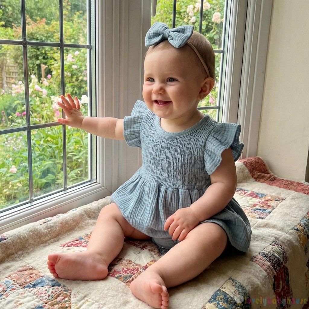 LBH-Baby Girl Mùa Hè Màu Trơn Bay Tay Áo Liền Quần Đầm Nơ Đầu Bộ 2 Mảnh