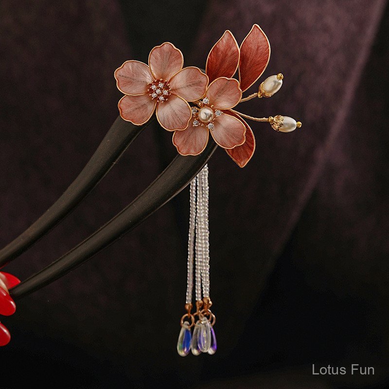 Phụ Kiện Hair Accessory Hanfu 2026 - Kẹp Tóc Nhung Hoa Lụa Retro Gỗ Đàn Hương