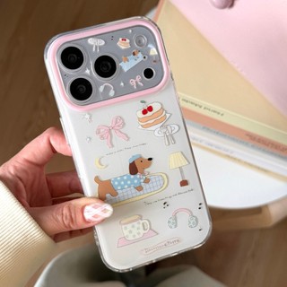 Hàn Quốc Ins Hoạt Hình Dễ Thương Bánh Dachshund Ốp Lưng Điện Thoại iPhone 17Promax 17Pro 14 15 16 Pro Max 13 Chống Sốc Hai Lớp imd Sweet Girly Vỏ