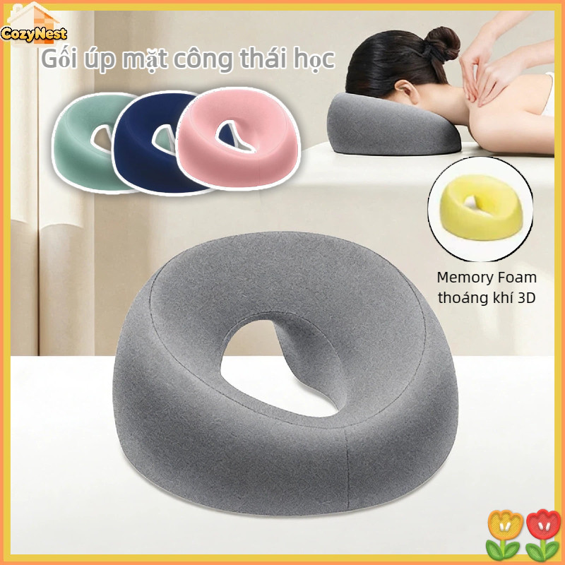 Gối úp mặt công thái học Memory Foam thoáng khí 3D - dùng cho spa, nghỉ trưa văn phòng, gia đình