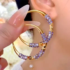 Bông tai zircon màu tím cao cấp - Phù hợp phụ nữ tinh tế và thanh lịch